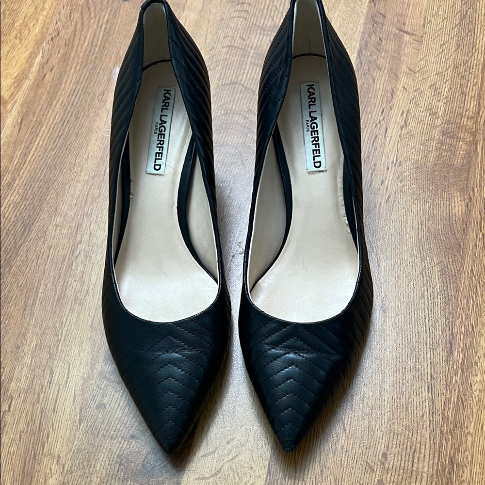 Karl Lagerfeld Black Textured Heels